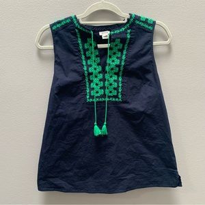 J. Crew | Embroidered Sleeveless Blouse | Navy & Green | 10